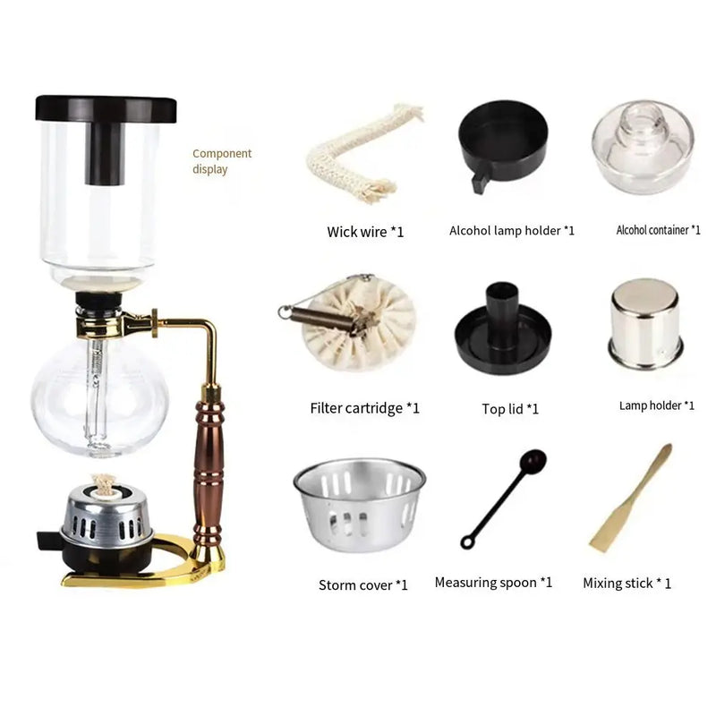 Cafeteira Sifão Clássica em Vidro – Infusão a Vácuo com Filtro Reutilizável e Queimador
