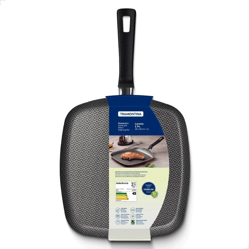 Bistequeira Lisa Tramontina Loreto Starflon Max Aluminio antiaderente 26cm 1L Frigideria Quadrada
