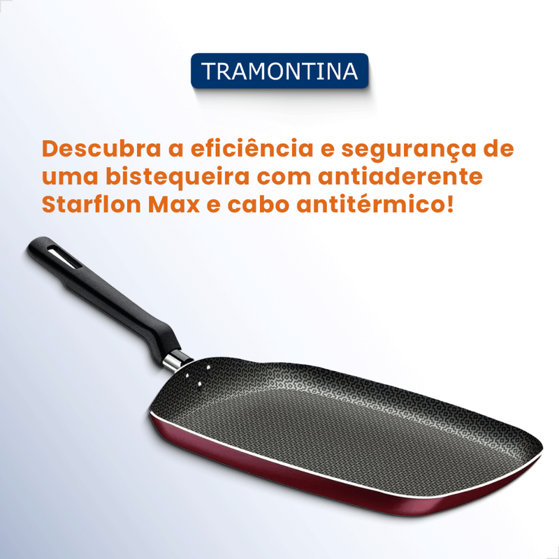 Bistequeira Lisa Tramontina Loreto Starflon Max Aluminio antiaderente 26cm 1L Frigideria Quadrada