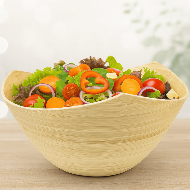 Saladeira Eco Bambu Moderna 3.5L Centro Mesa Fruteira Temperar Saladas em Casa Tigela