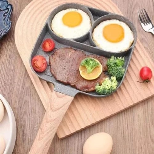 Frigideira Antiaderente 3 Furos Divisórias Fritar Ovo Carne Lanche Hambúrguer Multiuso Pedra De MaiFan