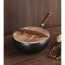 Frigideira Alta de Ferro Resistente Anti Aderente Com Tampa e Cabo de Madeira 28cm