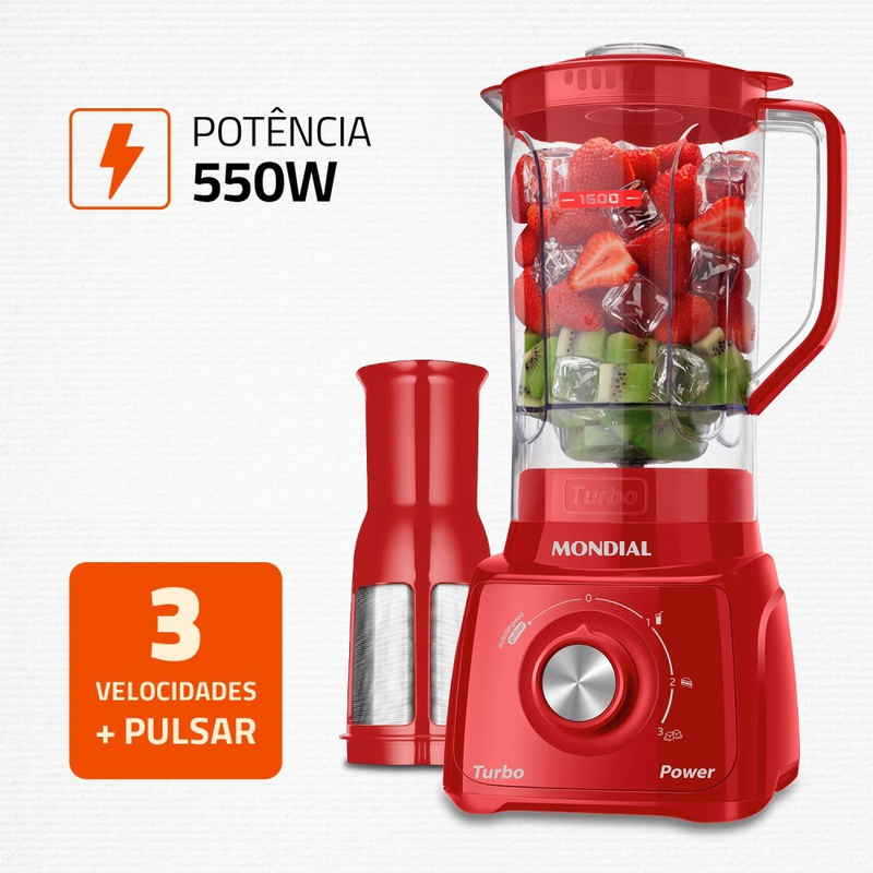 Liquidificador 3 velocidades 550W Power Turbo Power - L-99-FR - Mondial